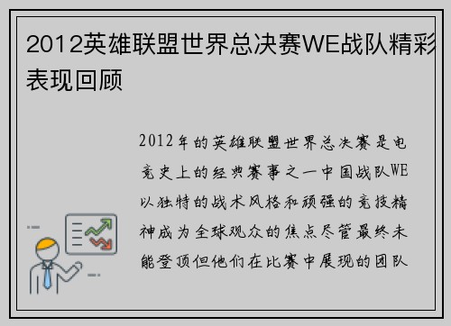 2012英雄联盟世界总决赛WE战队精彩表现回顾