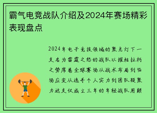 霸气电竞战队介绍及2024年赛场精彩表现盘点