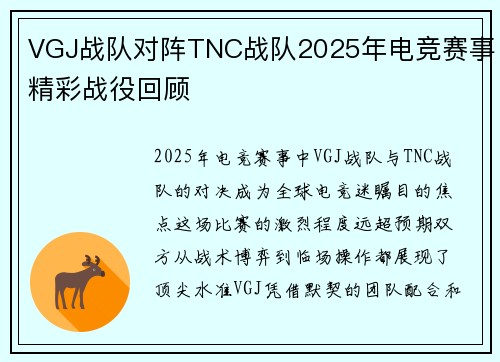 VGJ战队对阵TNC战队2025年电竞赛事精彩战役回顾